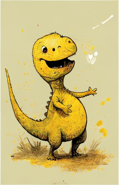 Een gele dinosaurus met het woord t - rex erop