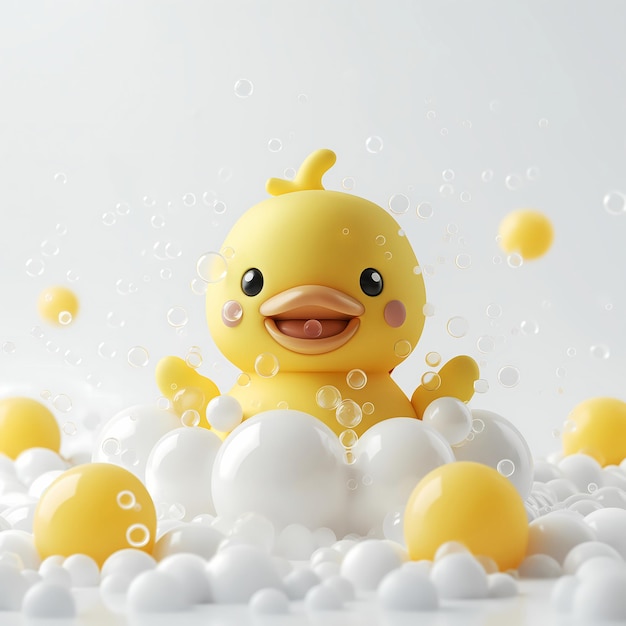 Foto een gele eend in het water met eieren op de achtergrond