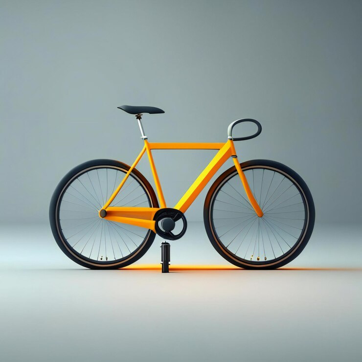 Foto een gele fiets met een zwarte stoel en een zwarte stoel.