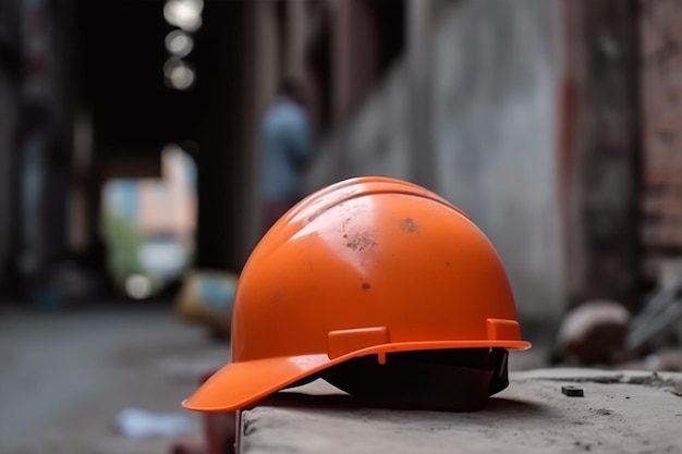 Een gele helm op een werkbank met gereedschap op tafel