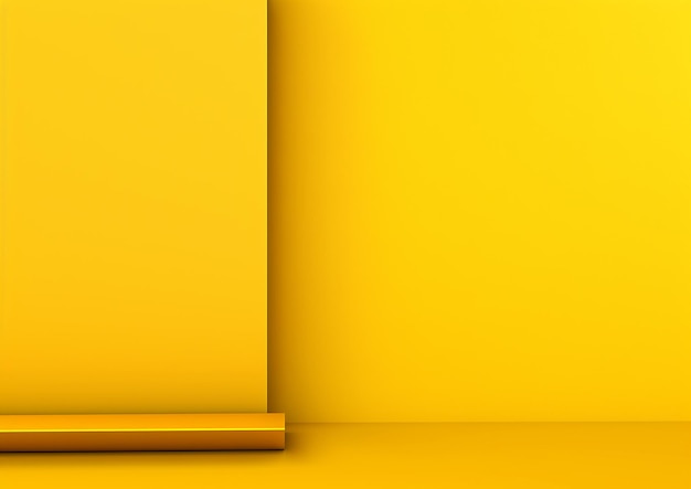 Een gele muur met een plank in de hoek