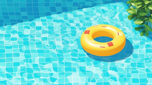 Een gele ring in een zwembad met een rode ring erin.