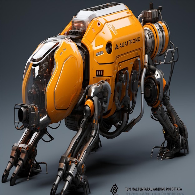 een gele robot met de woorden "gatoro" aan de zijkant
