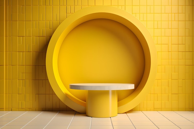 Een gele ronde tafel in een gele kamer