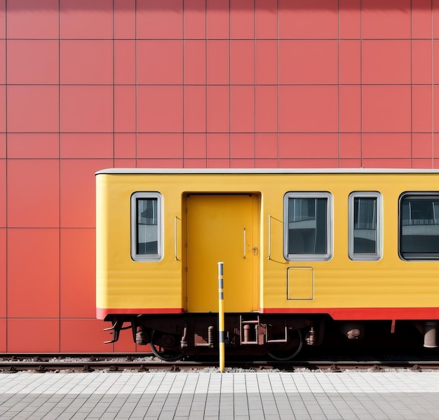 Foto een gele trein op het treinstation.