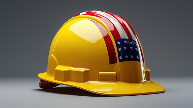 Een gele veiligheidshelm met Amerikaanse vlag Labor Day concept design