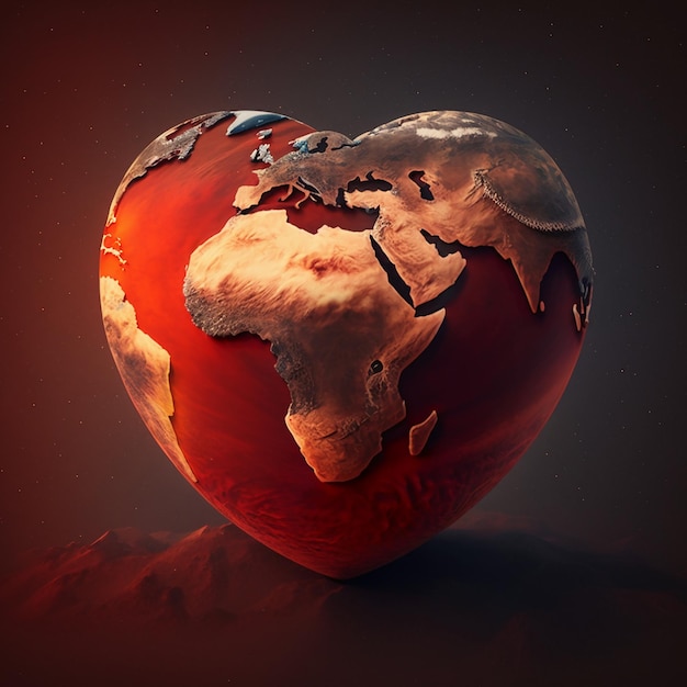 Een gelukkig groot rood hart dat voor de planeet pulseert.
