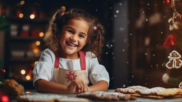 Een gelukkig kind maakt koekjes in de keuken Generatieve Ai