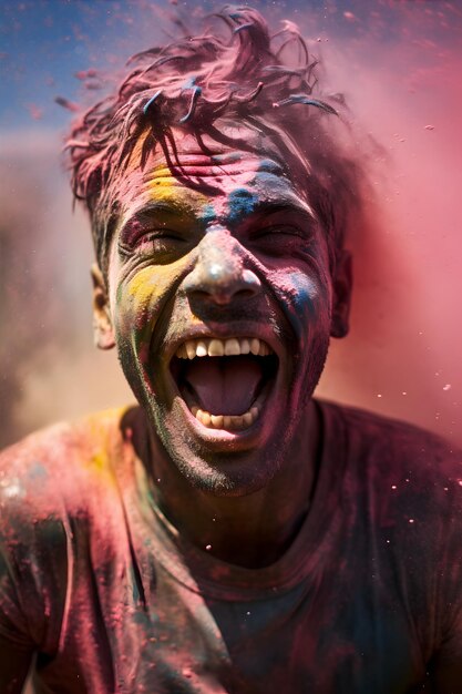 Foto een gelukkig moment in de holi-viering