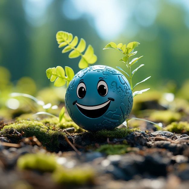 een gelukkige aarde met een gelukkig gezicht op blauwe achtergrond png