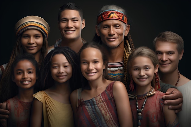 Foto een gelukkige groep mensen van verschillende nationaliteiten en kleuren