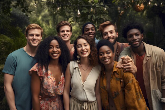 Foto een gelukkige groep mensen van verschillende nationaliteiten en kleuren