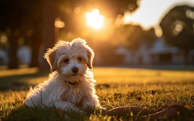 Een gelukkige puppy in een park AI