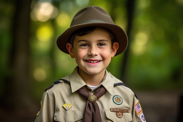 Een gelukkige verkenner in uniform.