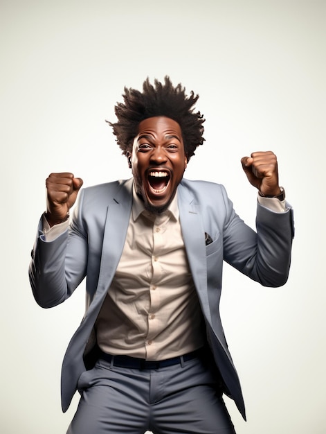 Een gelukkige zakelijke zwarte Afrikaanse man op transparante witte achtergrond