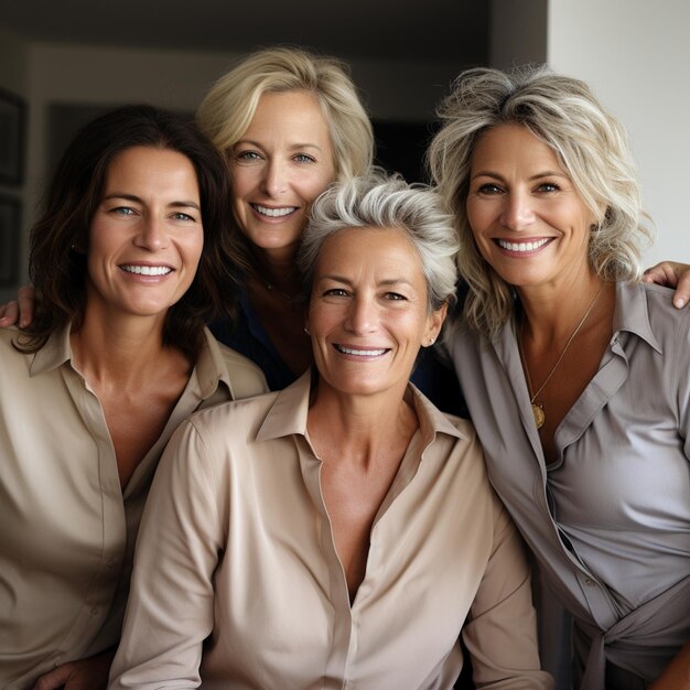 Een gemeenschap van drie oudere vrouwen op een witte achtergrond