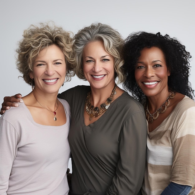 Een gemeenschap van drie oudere vrouwen op een witte achtergrond