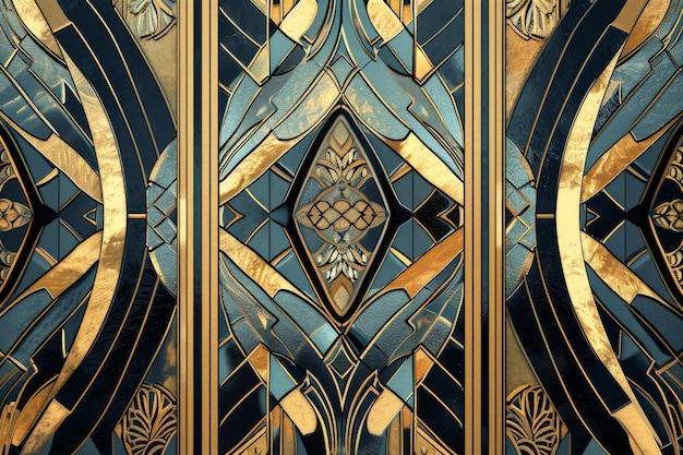 Een geometrisch patroon in art deco-stijl in metalen tinten gegenereerd door AI