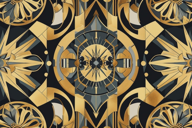 Een geometrisch patroon in art deco-stijl in metalen tinten gegenereerd door AI