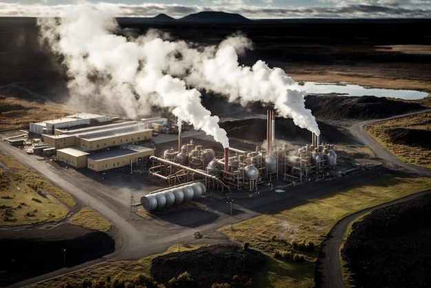 Foto een geothermische energiecentrale die het potentieel van geothermische energie als duurzame hulpbron vertegenwoordigt