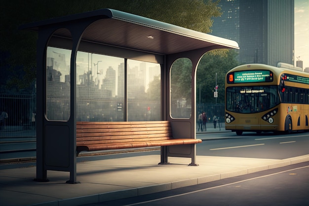Foto een geparkeerde onbewoonde bus bij een stadsbusterminal of halte