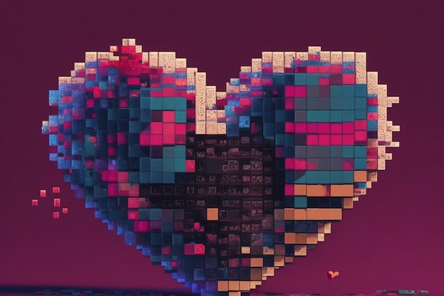 Foto een gepixeld hart onderzoekt de invloed van technologie op de manier waarop we liefde ervaren
