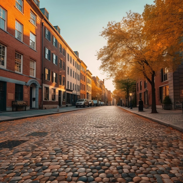 Een geplaveide straat in de stad Boston