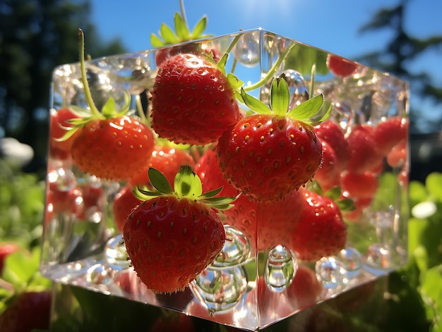 Een geschenk van de natuur Een overvloedige glazen doos met de beste vruchten en groenten van de natuur