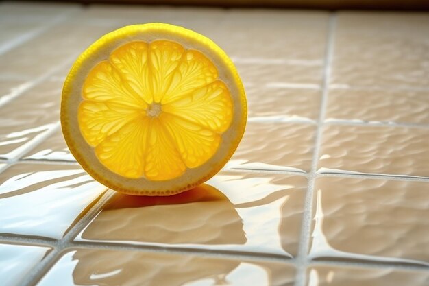 Foto een gesneden citroen op een keramische tegel