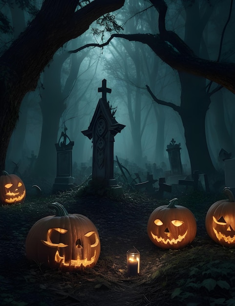 een gespannen fantasie hallowen in een donker bos