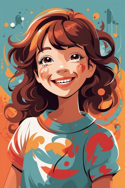 Een gestileerd vectorkunstbeeld van een vrolijk en naïef meisje