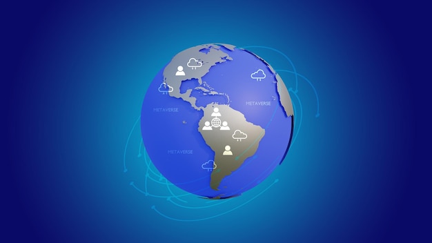 Een gestileerde 3D-gerenderde illustratie van de planeet aarde met cloud computing en big data