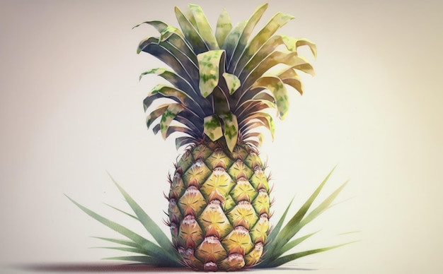 Een getekende ananas op witte achtergrond aquarel fruit biologisch voedsel illustraties ai gegenereerd