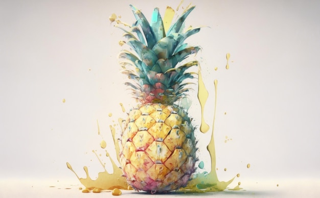Een getekende ananas op witte achtergrond aquarel fruit biologisch voedsel illustraties ai gegenereerd