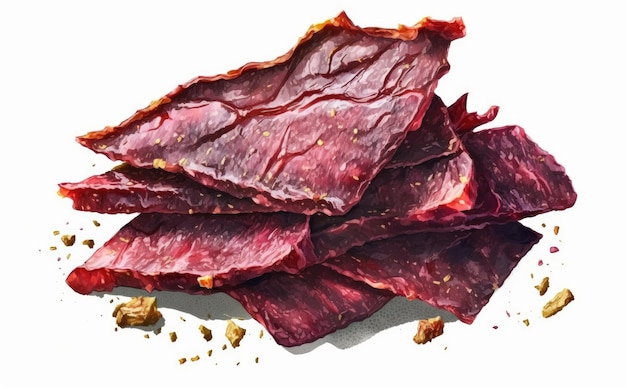 een getekende beef jerky op witte achtergrond aquarel vlees illustraties ai gegenereerd