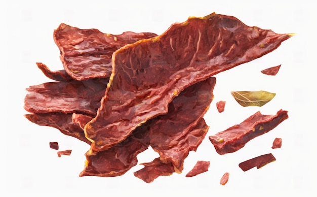 een getekende beef jerky op witte achtergrond aquarel vlees illustraties ai gegenereerd