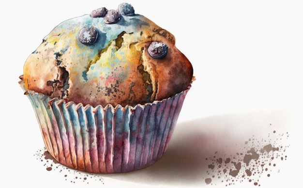 Foto een getekende muffin cupcake op witte achtergrond aquarel gebak illustraties ai gegenereerd