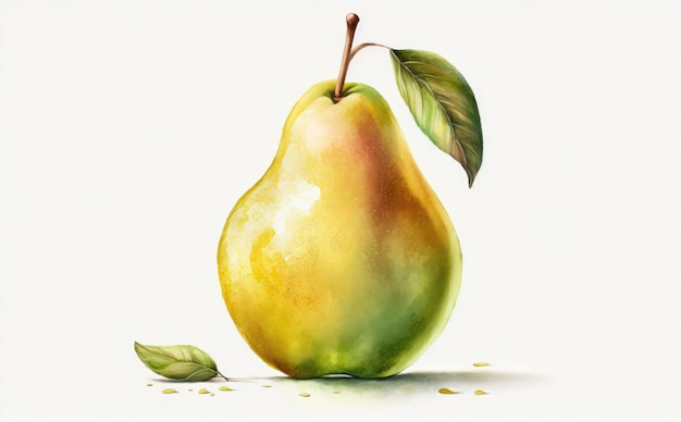 Een getekende peer op witte achtergrond aquarel fruit biologisch voedsel illustraties ai gegenereerd