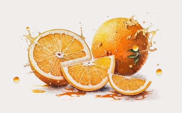 Een getekende sinaasappel op witte achtergrond aquarel fruit biologische voeding illustraties ai gegenereerd