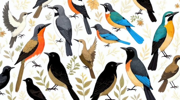 Een gevarieerde verzameling kleurrijke vogels