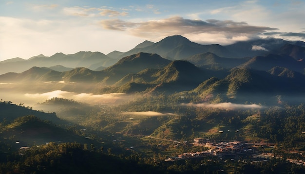 Een geweldige geografische opname van het beste uitzicht van Colombia vanaf een drone bij zonsopgang Realistische texturen en deta
