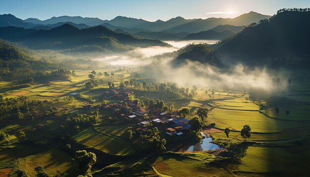 Een geweldige geografische opname van het beste uitzicht van Colombia vanaf een drone bij zonsopgang Realistische texturen en deta