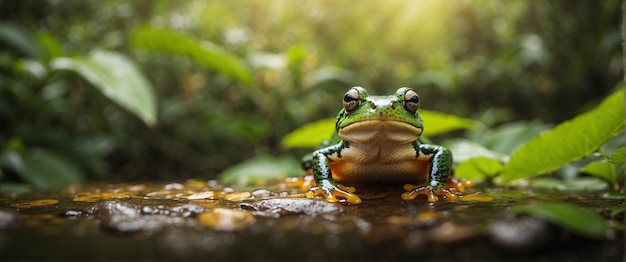 Een gewone kikker in het midden van de jungle.