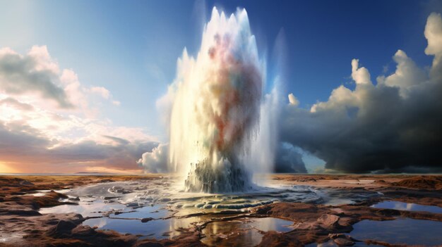 Een geyser die water in de lucht spuwt