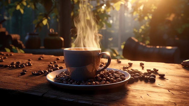 Een gezellig ochtendtafereel met een ultrarealistische koffiemok