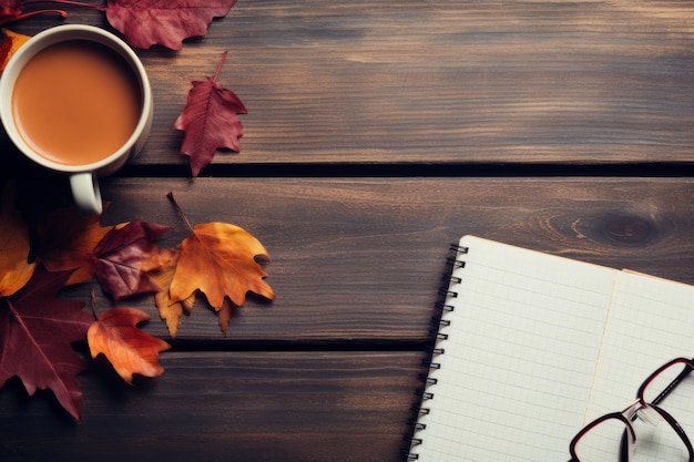 Een gezellige herfstdag Open notebook Koffieglazen en een welverdiende pauze