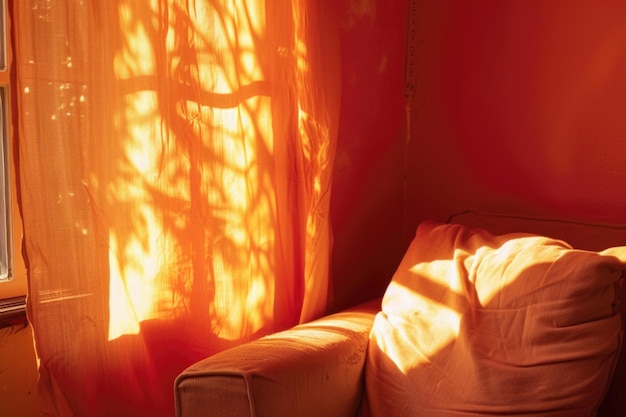 Foto een gezellige kamer in oranje licht.