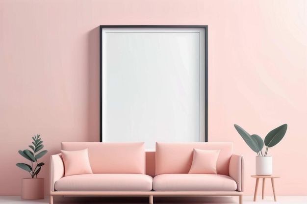 Een gezellige woonkamer met een roze bank en een spiegel