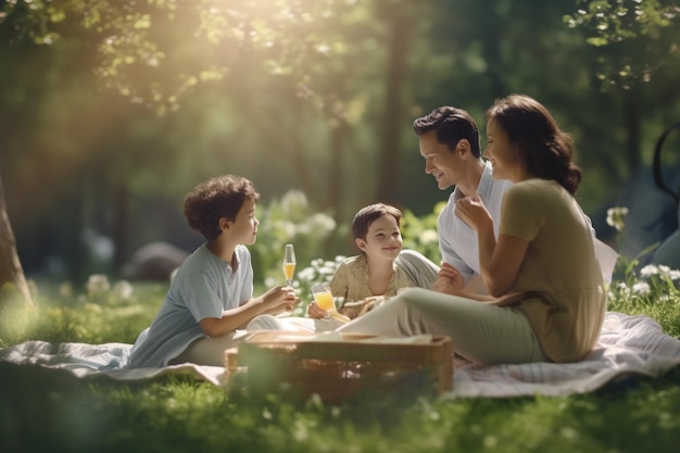 Een gezin geniet van een picknick in een plasticvrij park p 00085 01