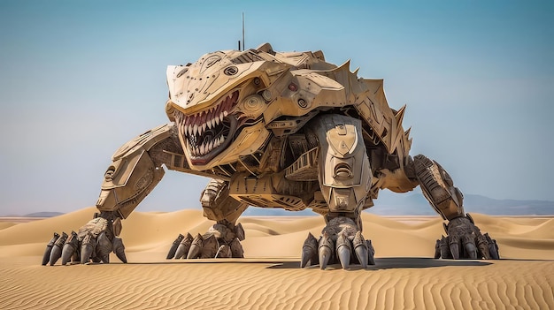 Een gigantische dinosaurus in de woestijn